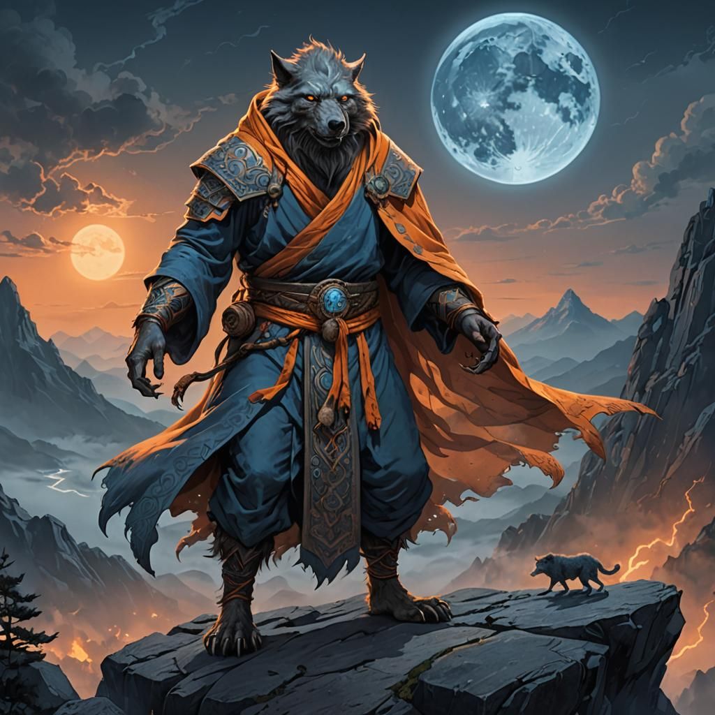 Monk Werewolf on Misty Mountaintop, Digital Painting