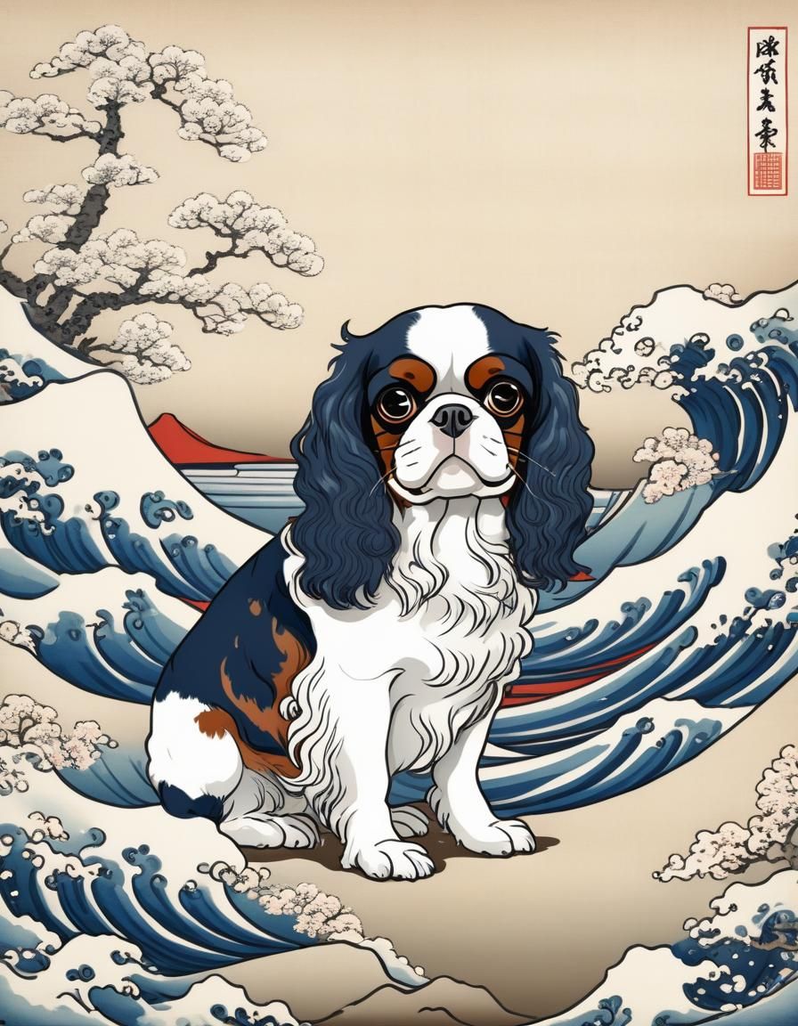 King Charles Spaniel as Ukiyo-e Print
