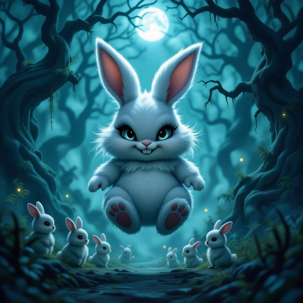 Gothic Bunny in Shadowy Forest