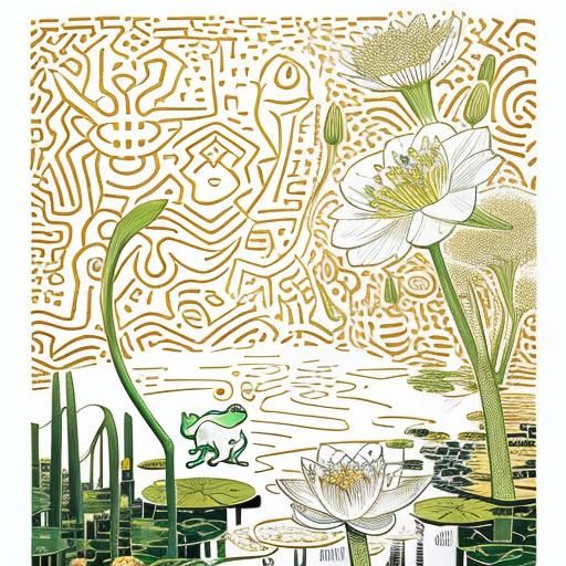 Frogs and Toads in Pond, Pop Art Style