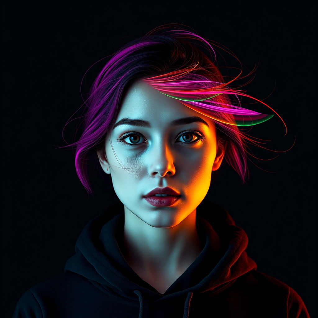 Neon Streaks: Abstract Portrait in Digital Art