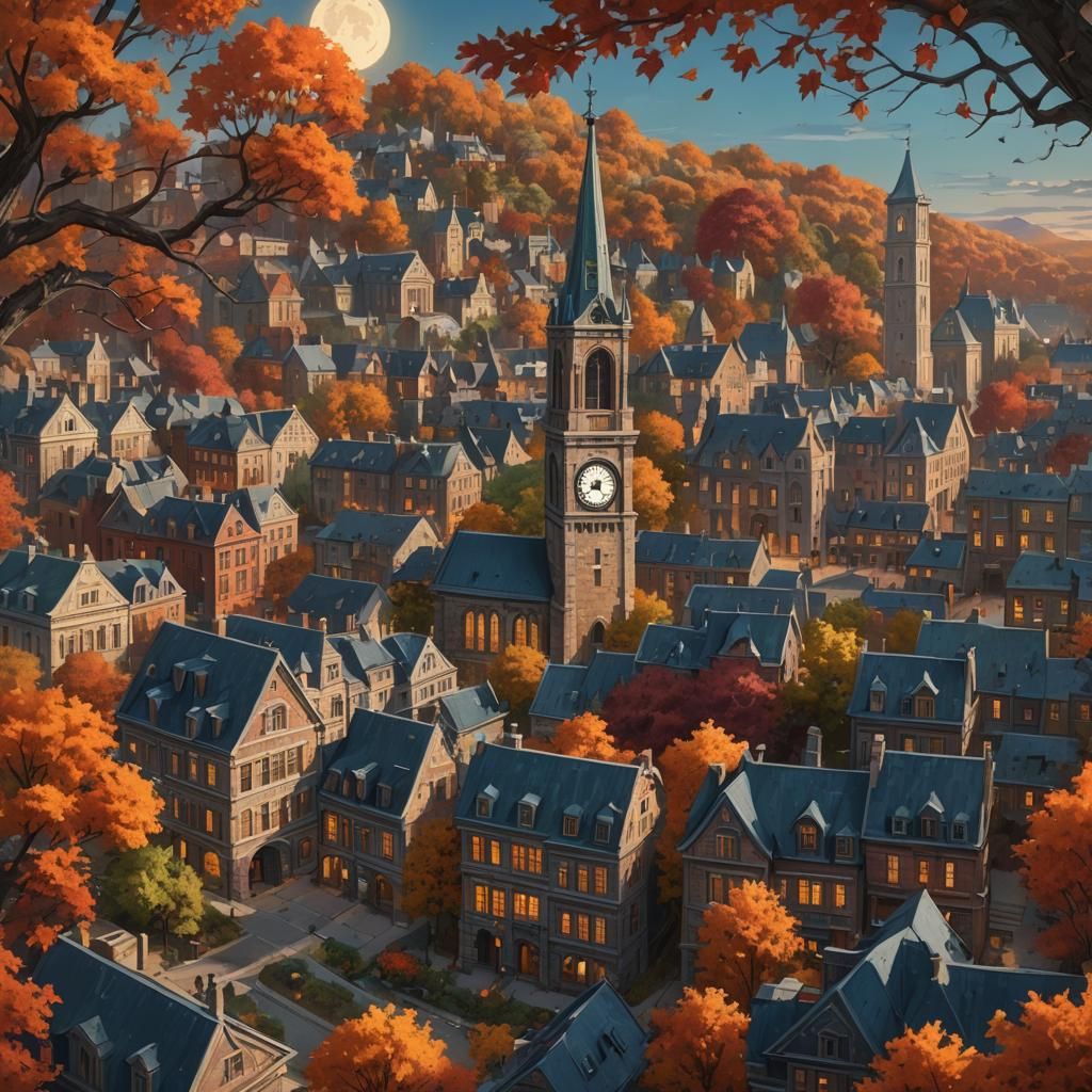 Autumn Town Split-Screen in Fantasy Concept Art