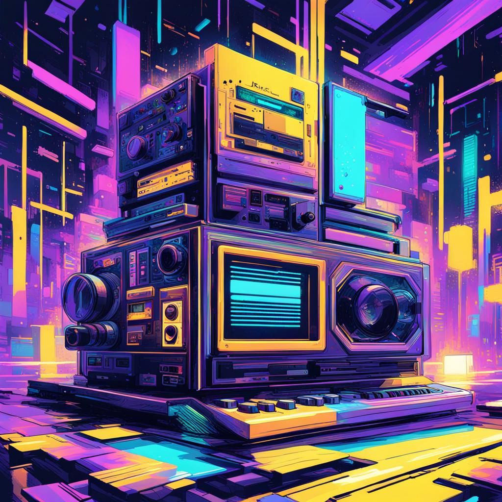 Vaporwave Art with Neon and Glitchcore Elements