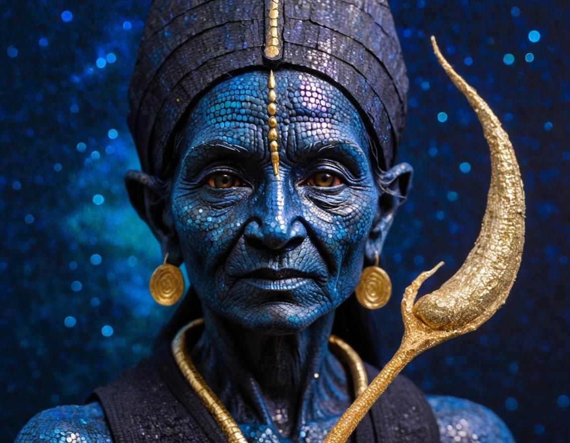 Luminous Dark Mage in Pointillism Kintsugi Style