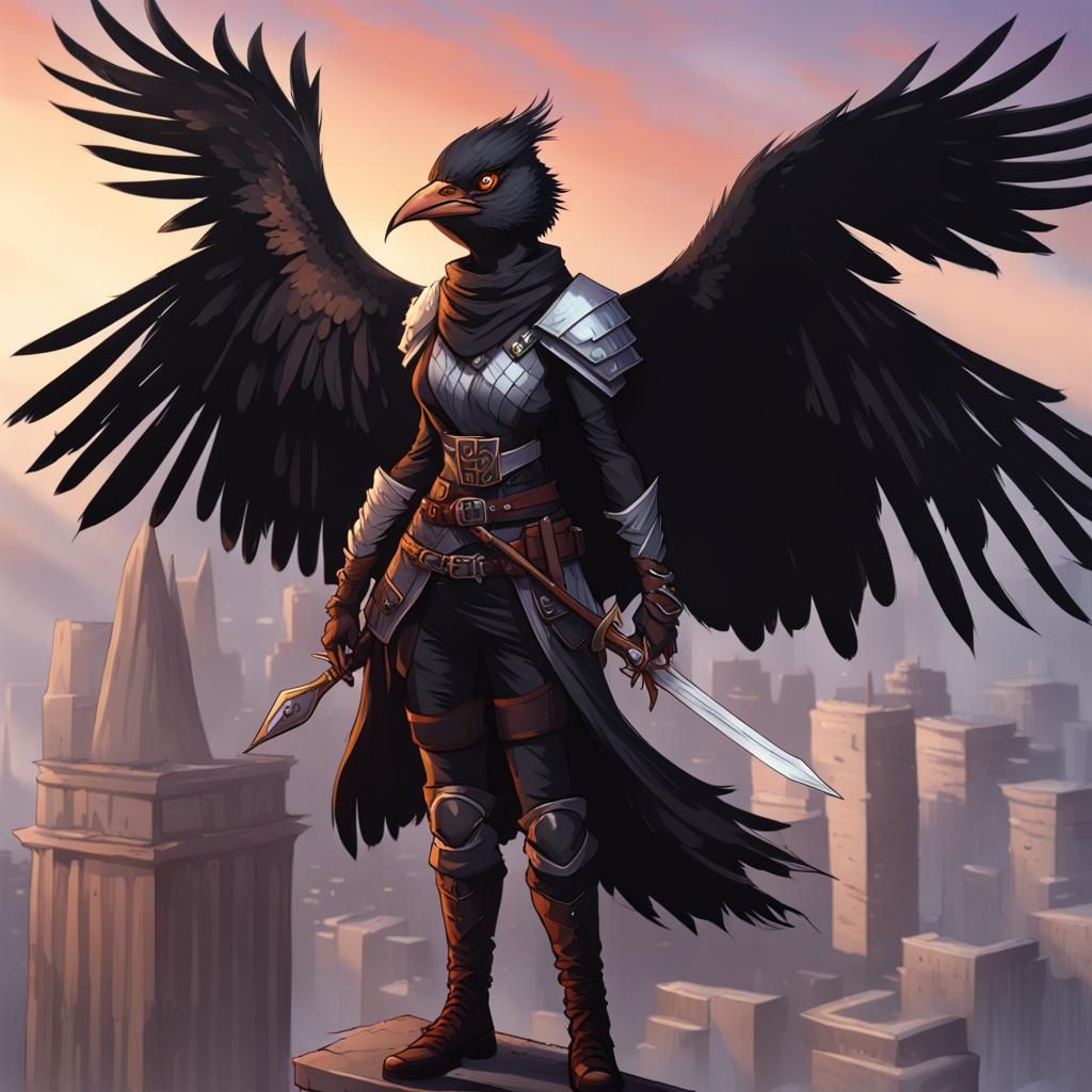 Aarakocra Assassin Perched on Rooftop with Dagger