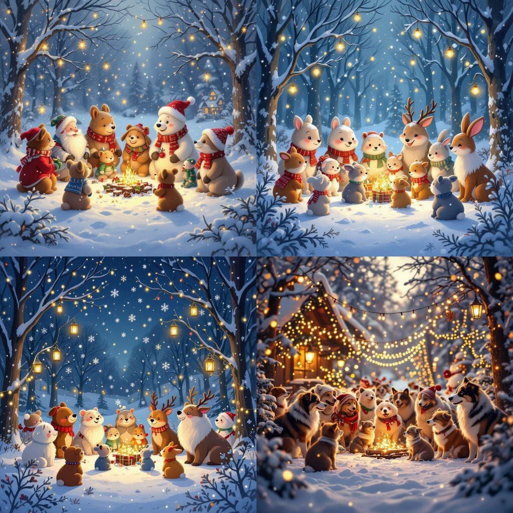 Animals Celebrate in Snowy Clearing with Magical Christmas S...
