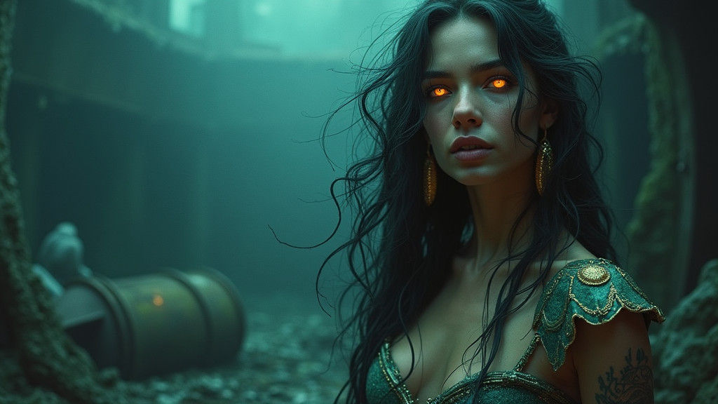 Siren in Shipwreck: Hyperdetailed Fantasy Portrait