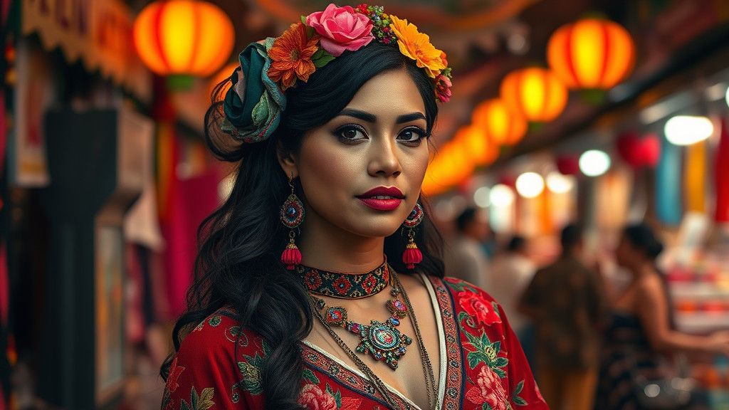 Latina Woman with Flowers, in Baroque Style