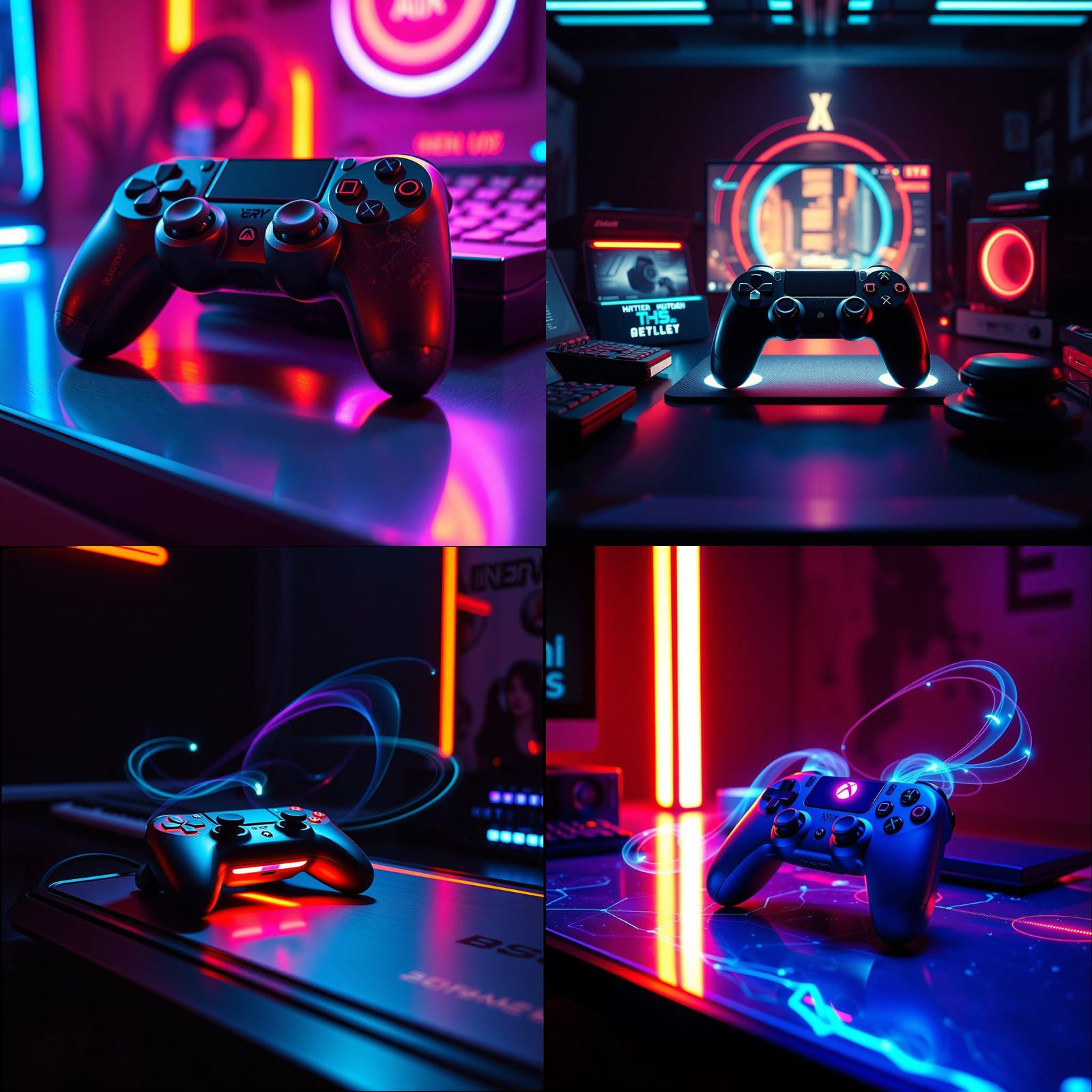 Neon Gaming Controller with Holographic Effects