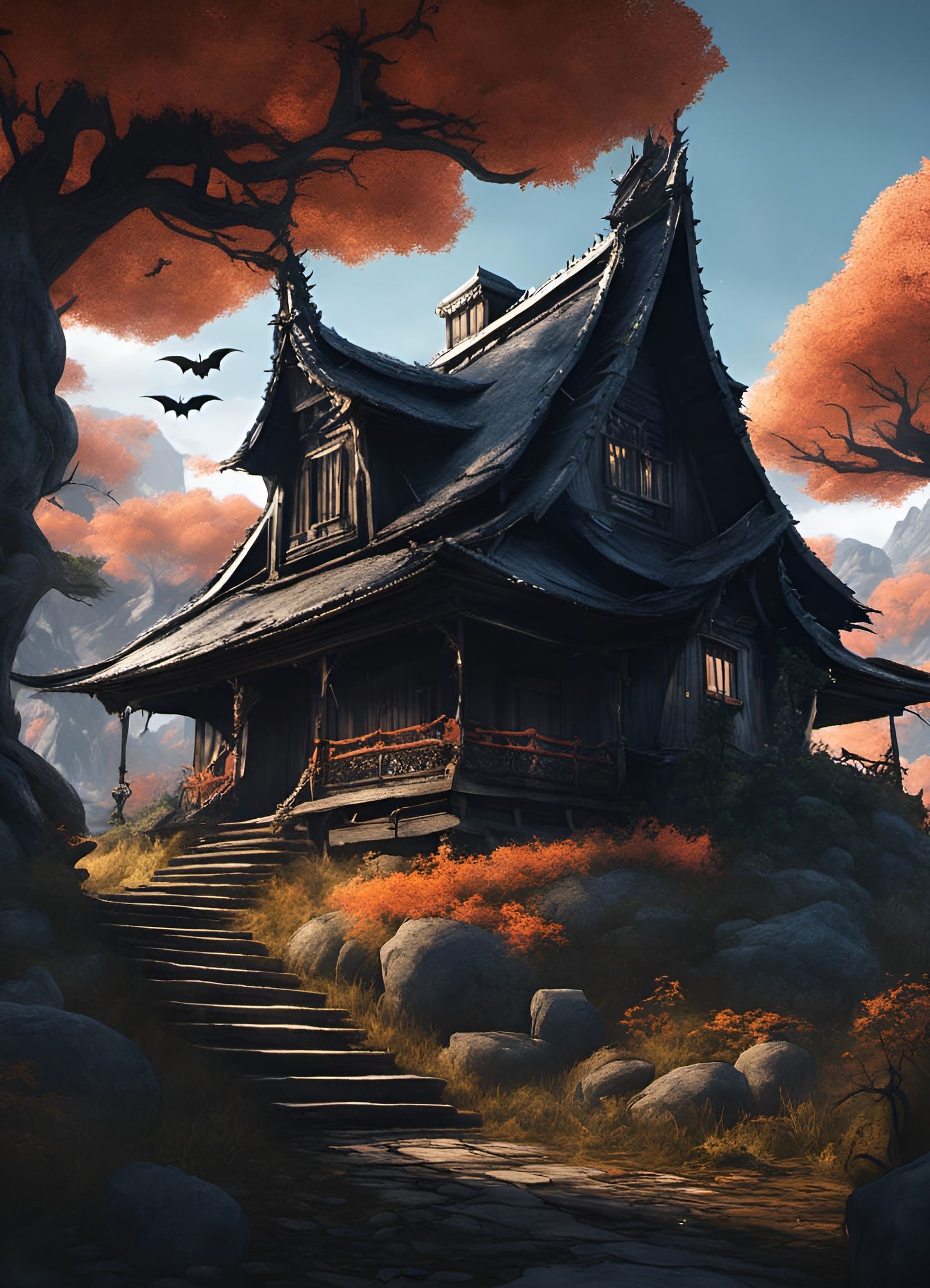Haunted Cottage in a Wild Swamp, Digital Illustration