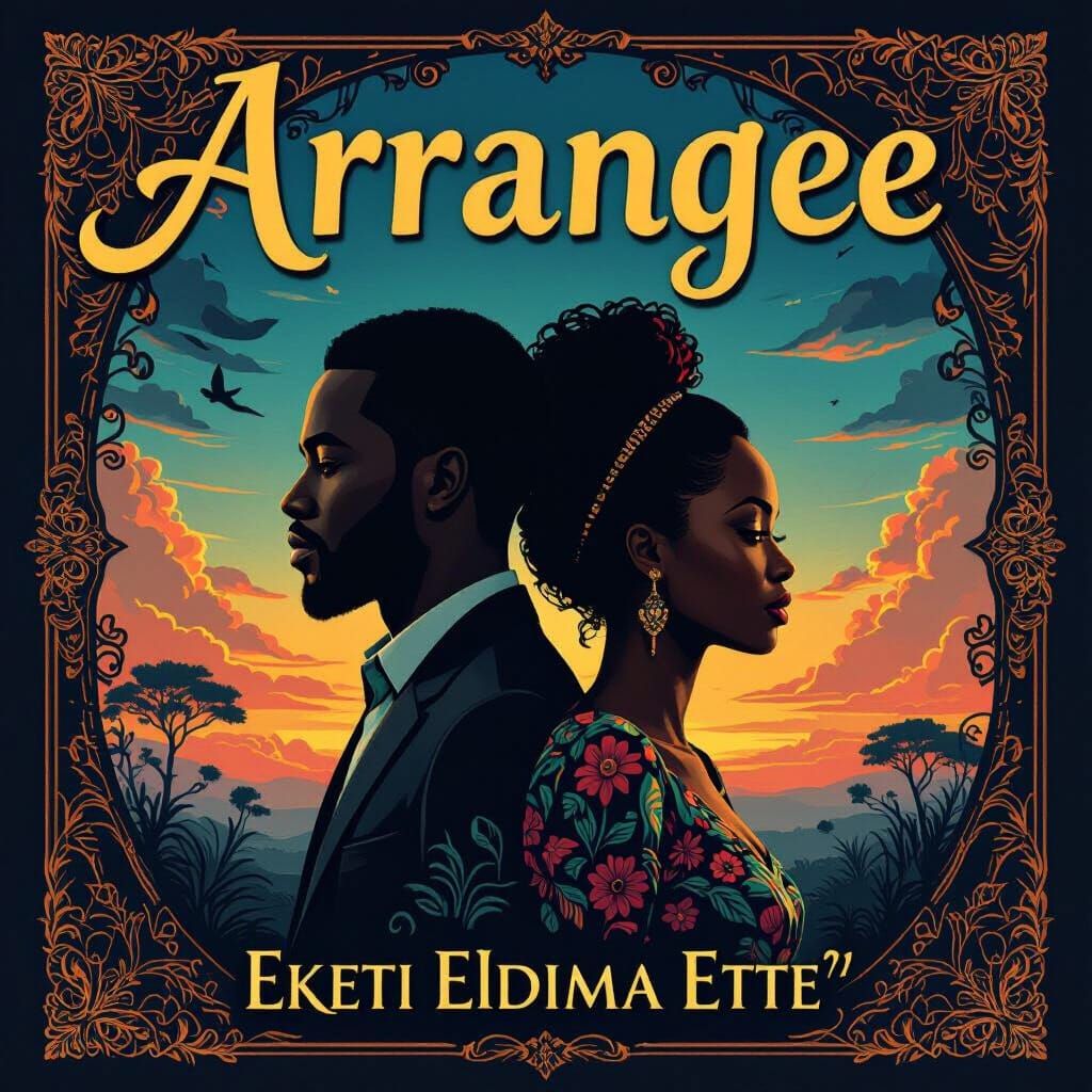 African Book Cover with Silhouetted Figures in Matte Paintin...