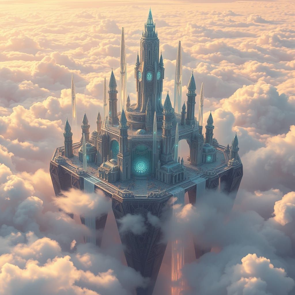 Crystal City of Light Floating at Dawn