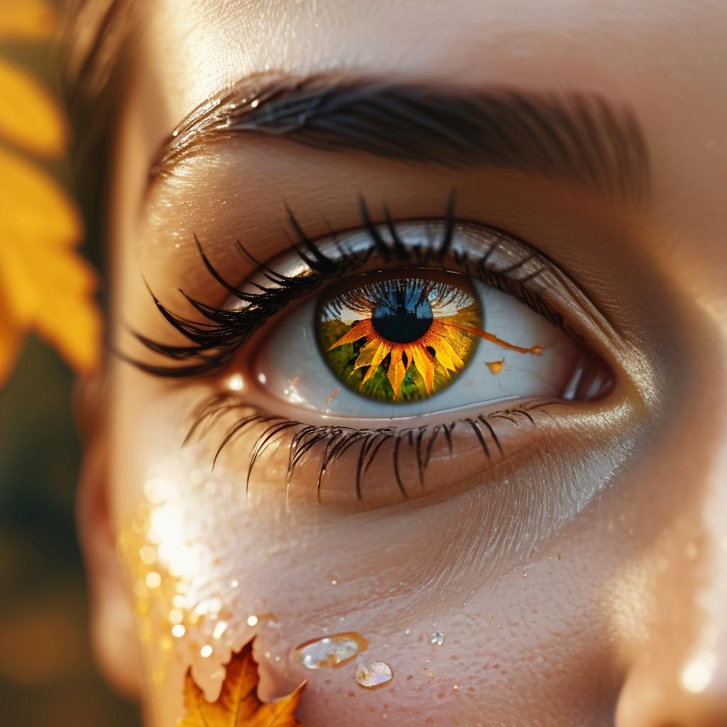 Autumn Forest Reflected in Woman's Eye