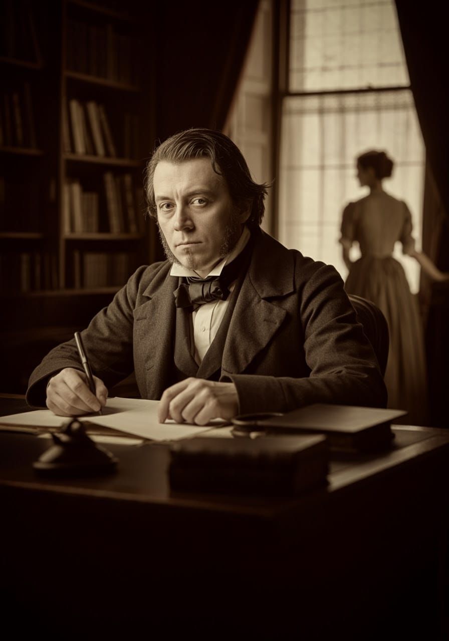 Victorian Poet in Sepia-Toned Portrait