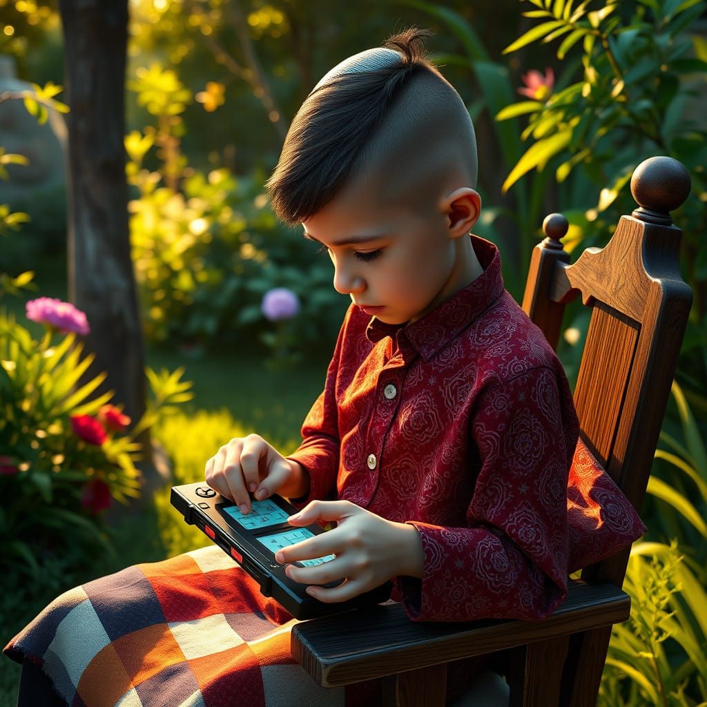 Hasidic Boy in Lush Fantasy Garden