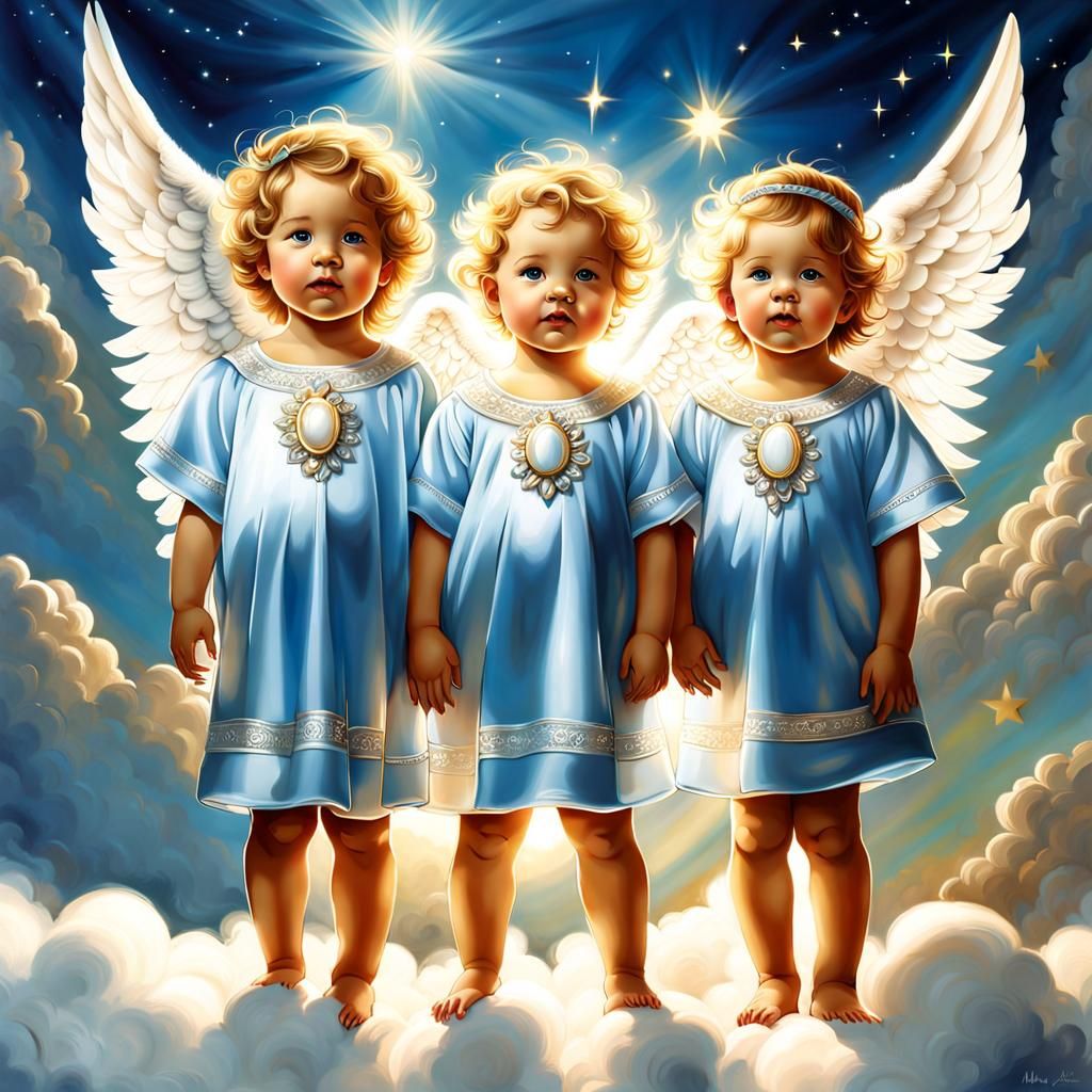 Angelic Toddlers in Clouds with Divine Light