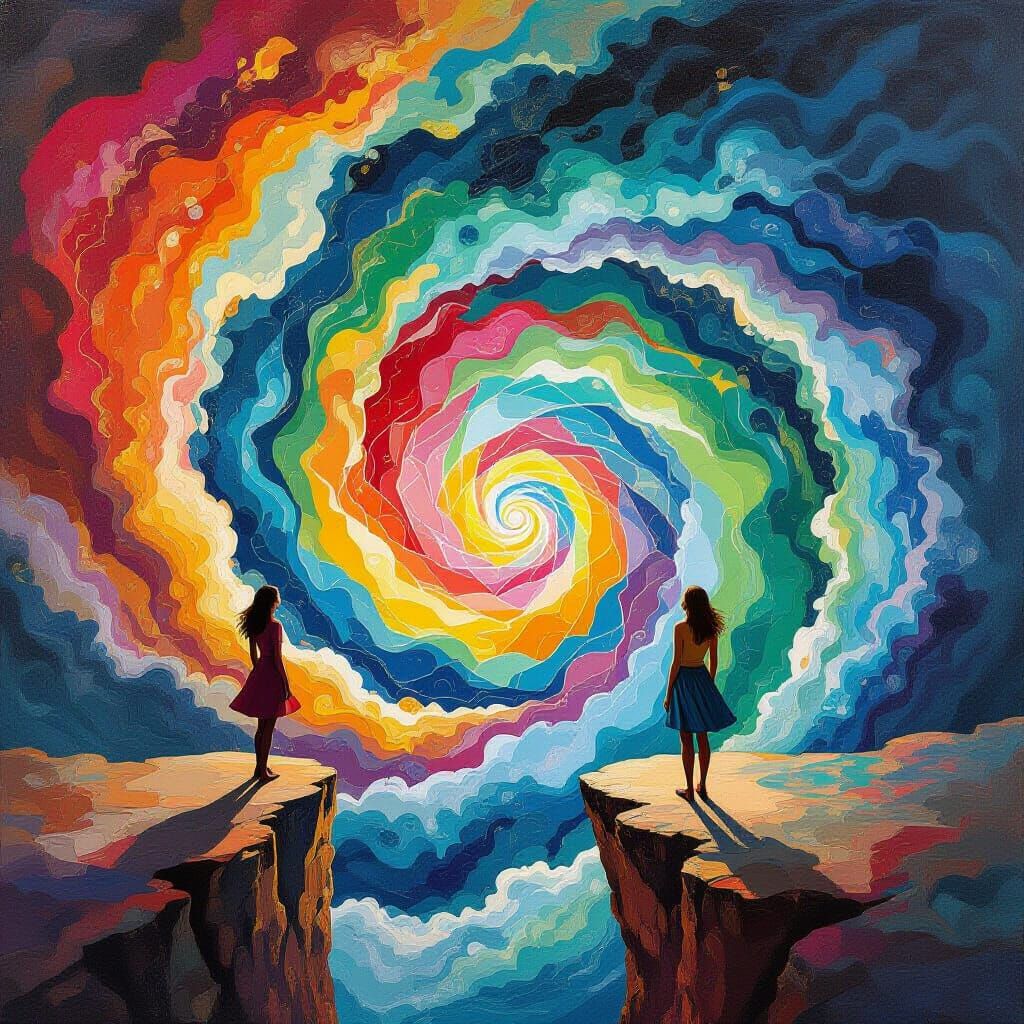 Woman Gazing into Psychedelic Vortex of Color