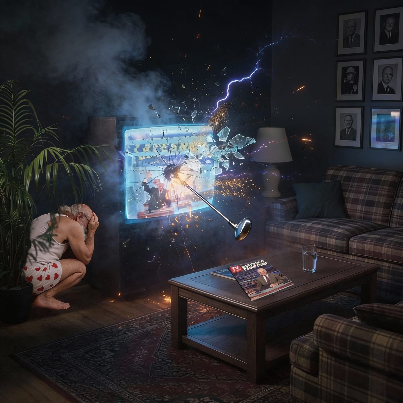 Exploding CRT TV with Sparks and Smoke