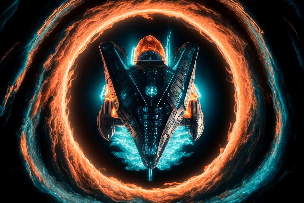 Sci-Fi Anti-Gravity Ship in Silver and Flames