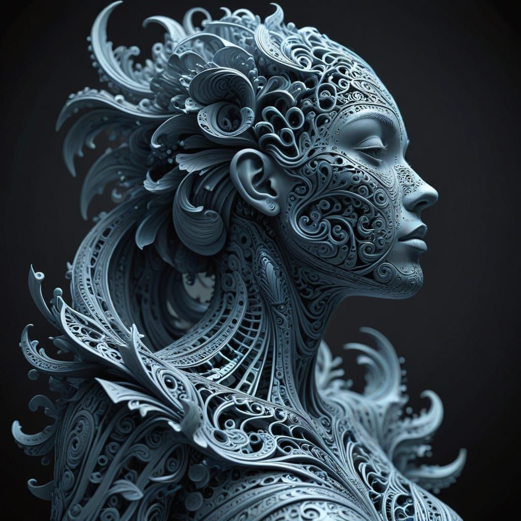 Surreal Statue Emerges from Dreamlike Vortex