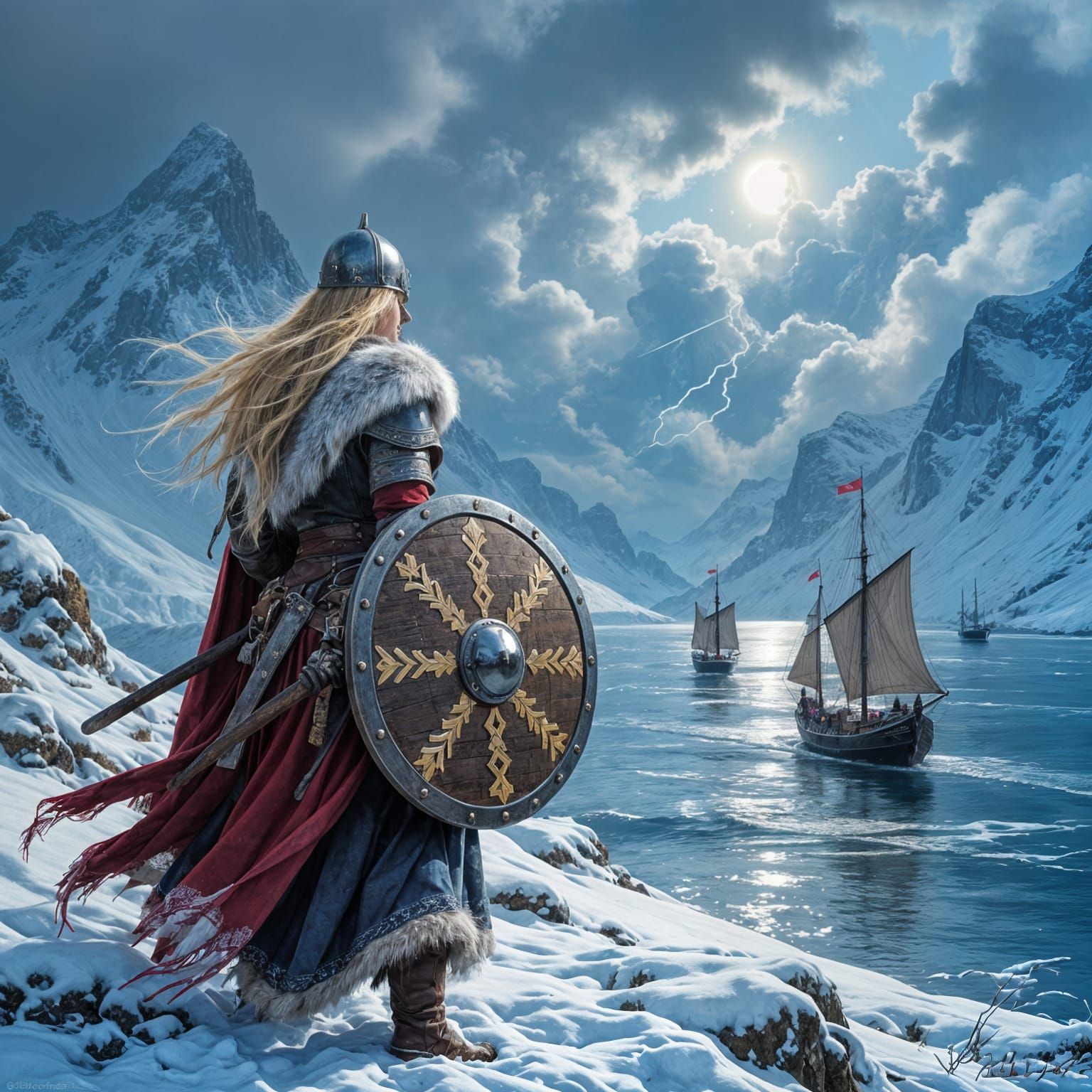 Viking Warrior Woman with Runes, Cinematic Fantasy Art