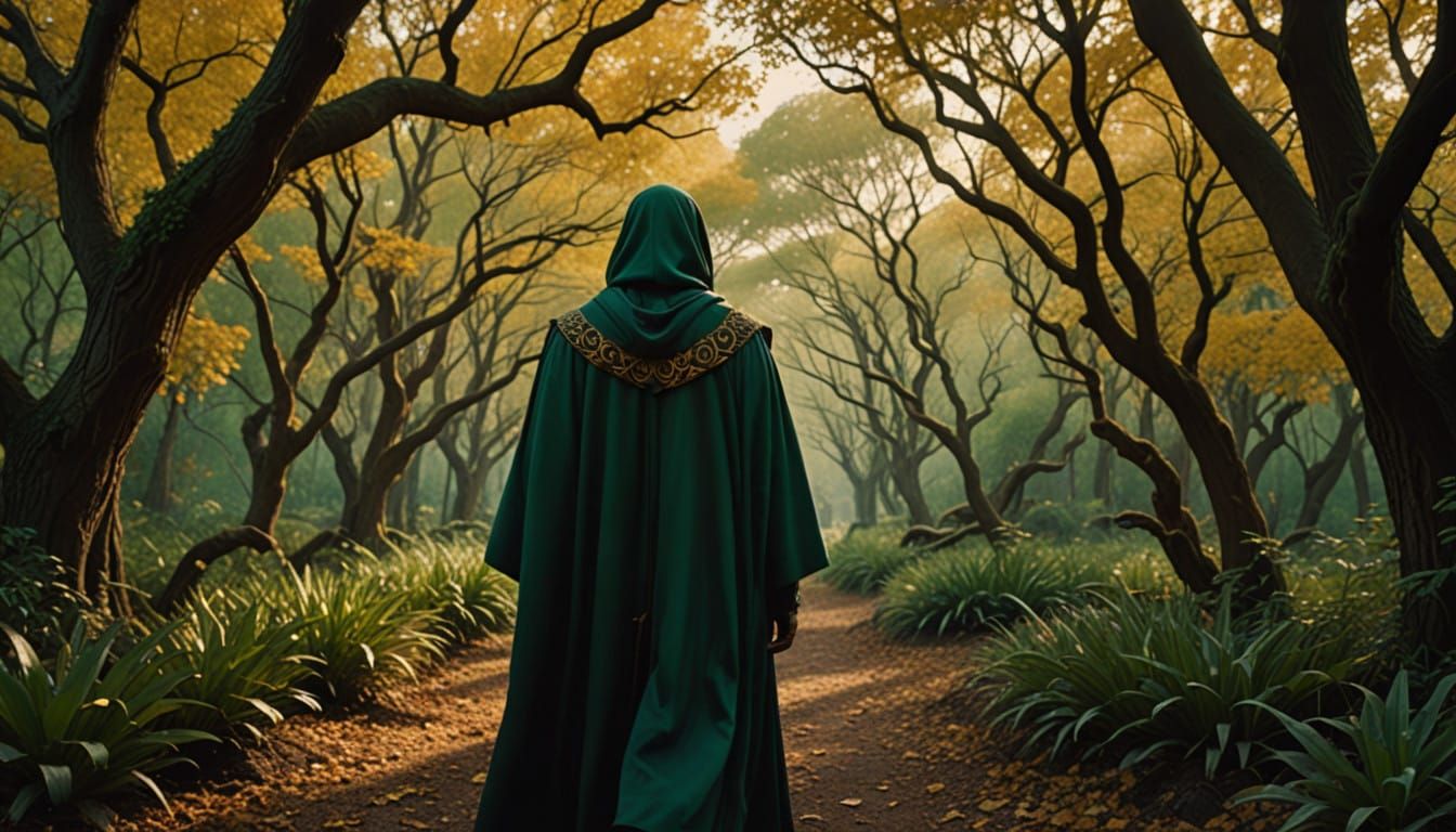 Regal Sultan Walks Through Ancient Mystic Forest En Route to...