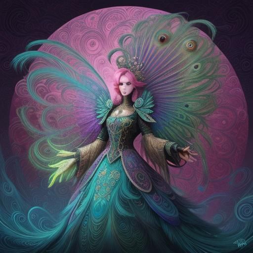 Peacock Woman: A Vibrant Digital Art Nouveau Illustration