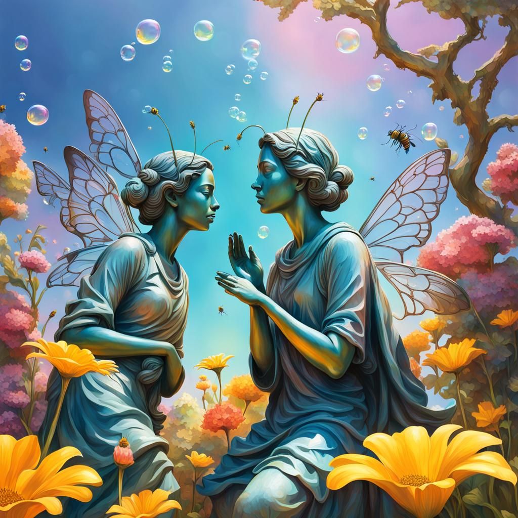 Garden Statues with Chat Bubbles in Splash Art