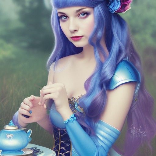 Alice in Wonderland in Blue Armor, Digital Art