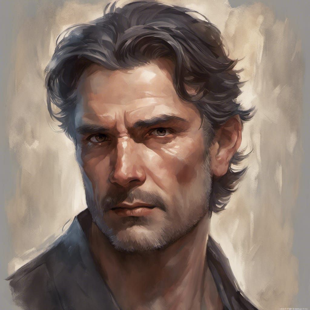 Detailed Portrait of a Stern Middle-Aged Man