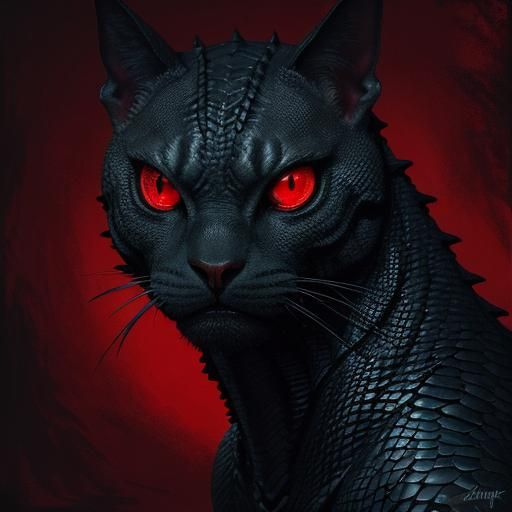 Dark Fantasy Reptilian Cat Creature in Oil Painting