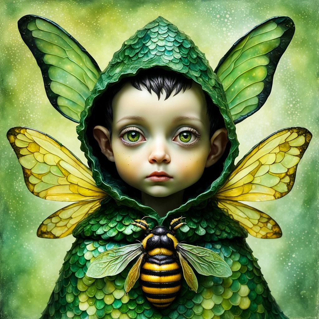 Green scale hooded capelet