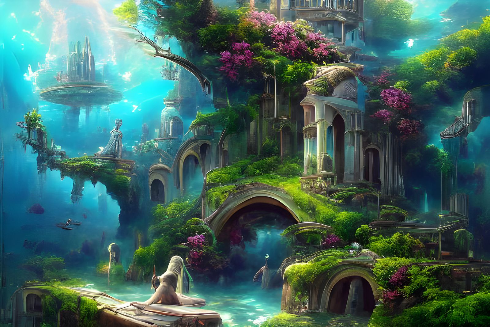 Luminous Underwater City Ruins: Fantasy Digital Art