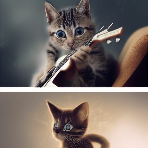 Cute Cat Plays Guitar: Digital Matte Painting