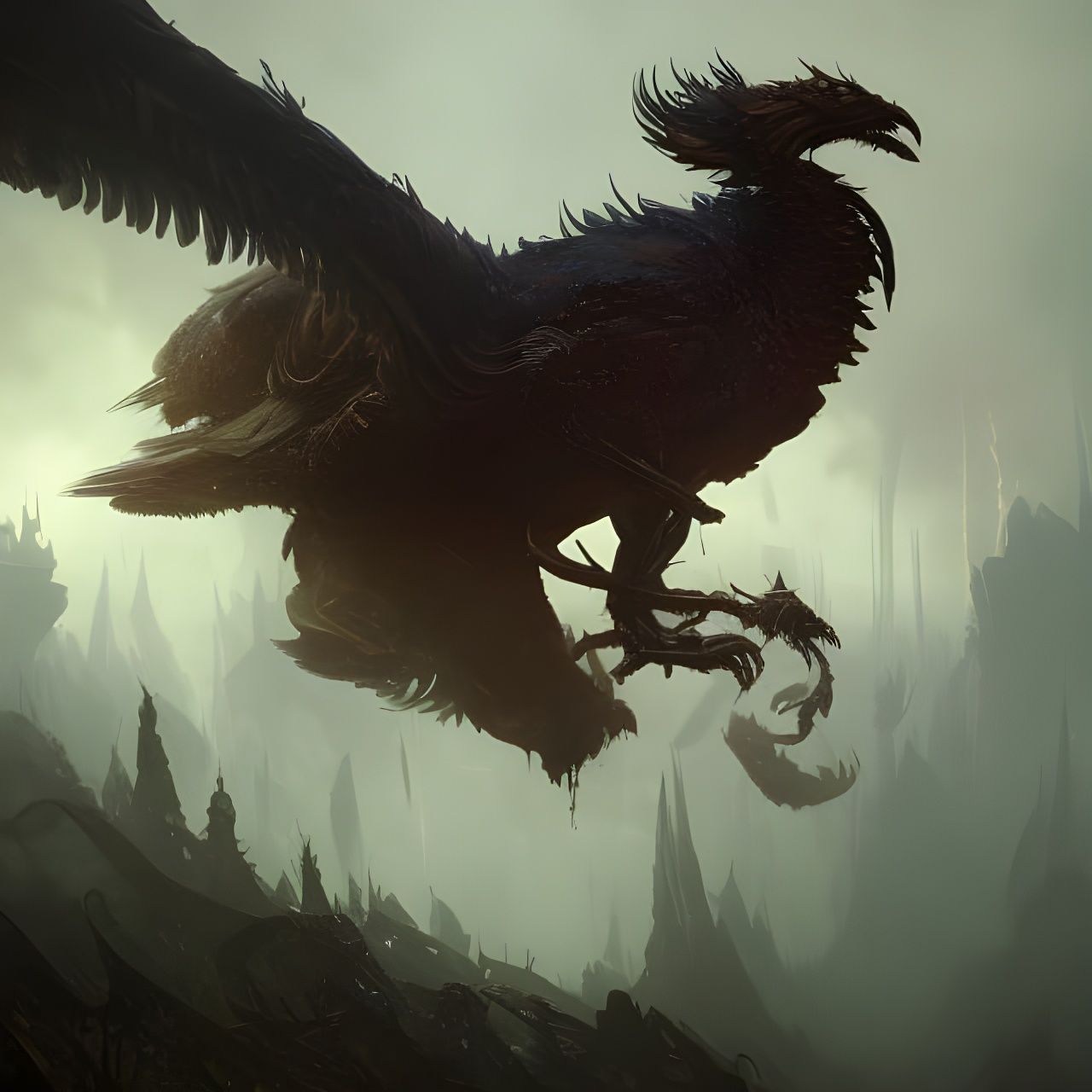 Detailed Cockatrice Concept Art in Dark Fantasy Style