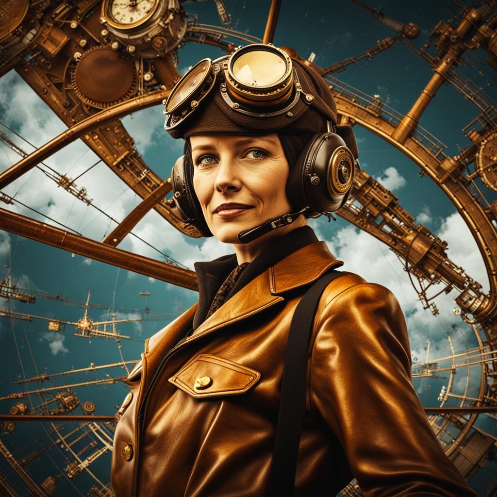 Amelia Earhart in Steampunk Cinematic Style