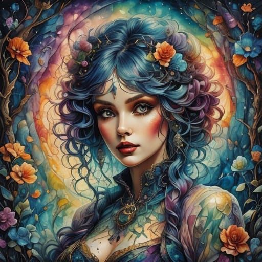 Gothic Fat Fairy in Vibrant Psychedelic Style