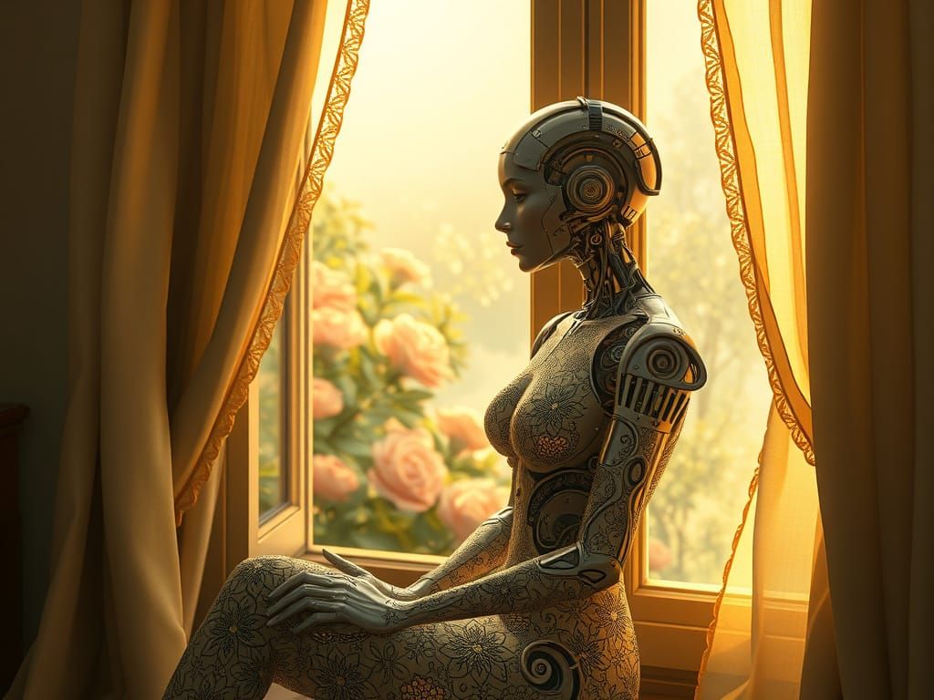 Lace Etched Cyborg in Art Nouveau Style