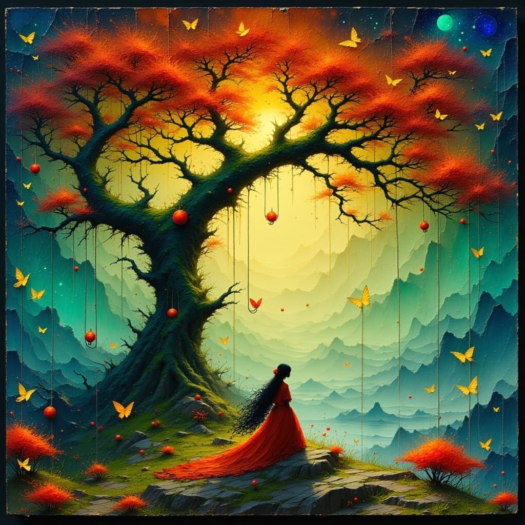 Tree of Life with Love Fruits and Ladybugs in Cosmic Style