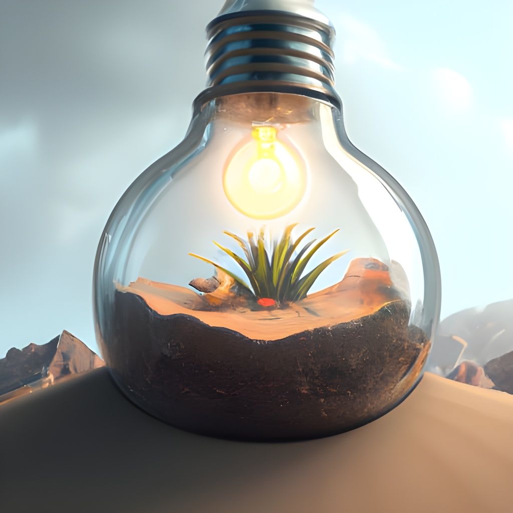 Desert Terrarium in Lightbulb: Digital Illustration
