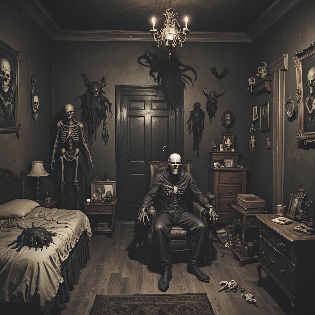 Dark Macabre Fantasy Bedroom with Monster