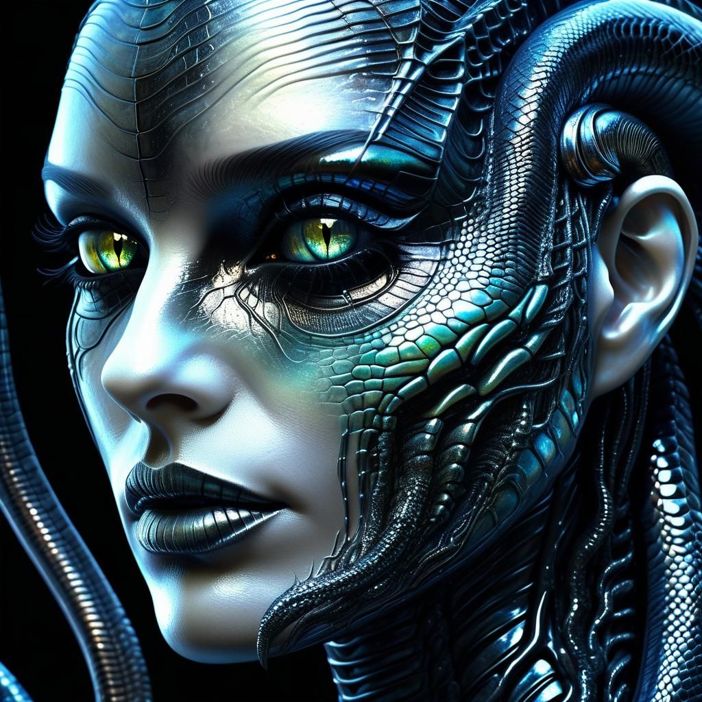 Cyberpunk Beauty with Snake Skin and Glowing Eyes