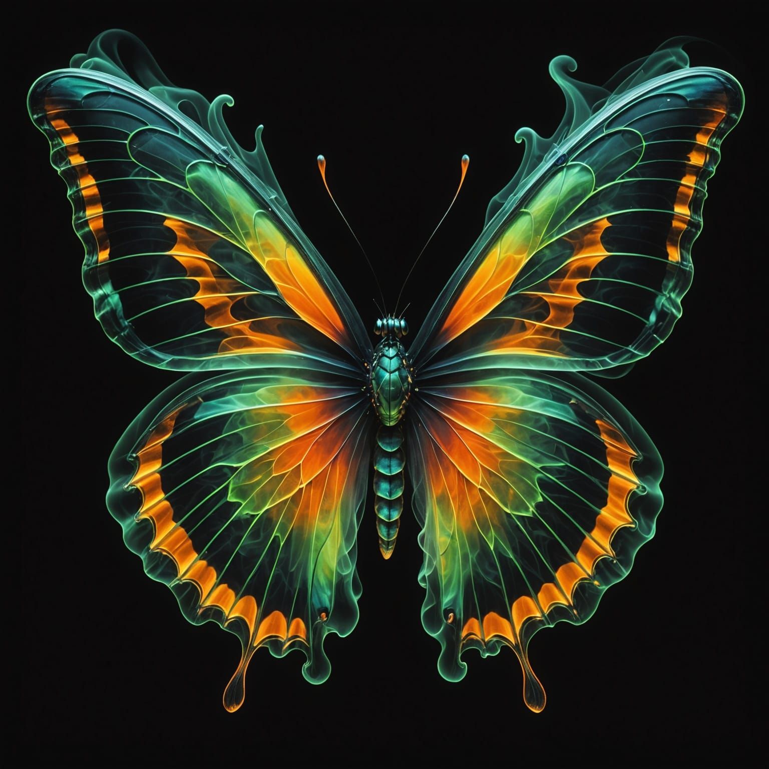 Exotic Neon Butterfly in Art Deco Frame