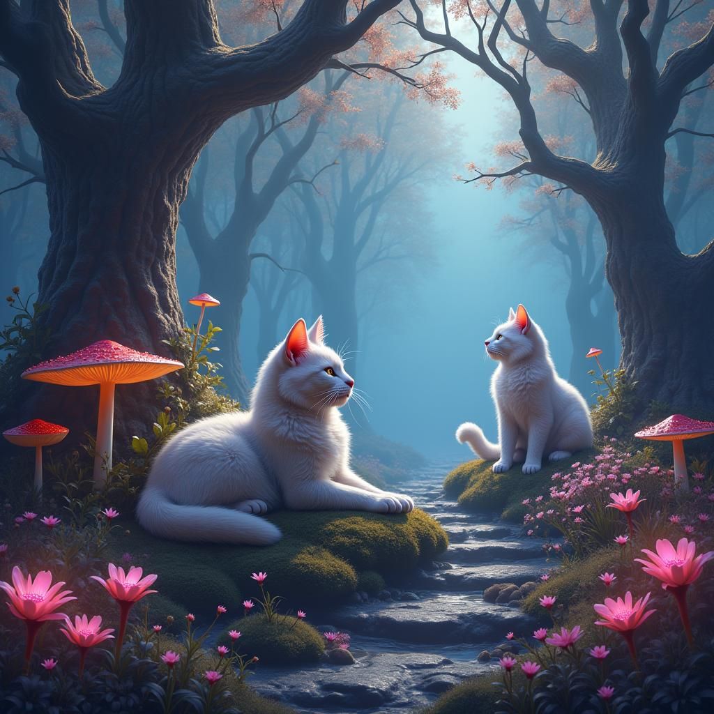 Enchanted Cats in Mystical Forest Realm