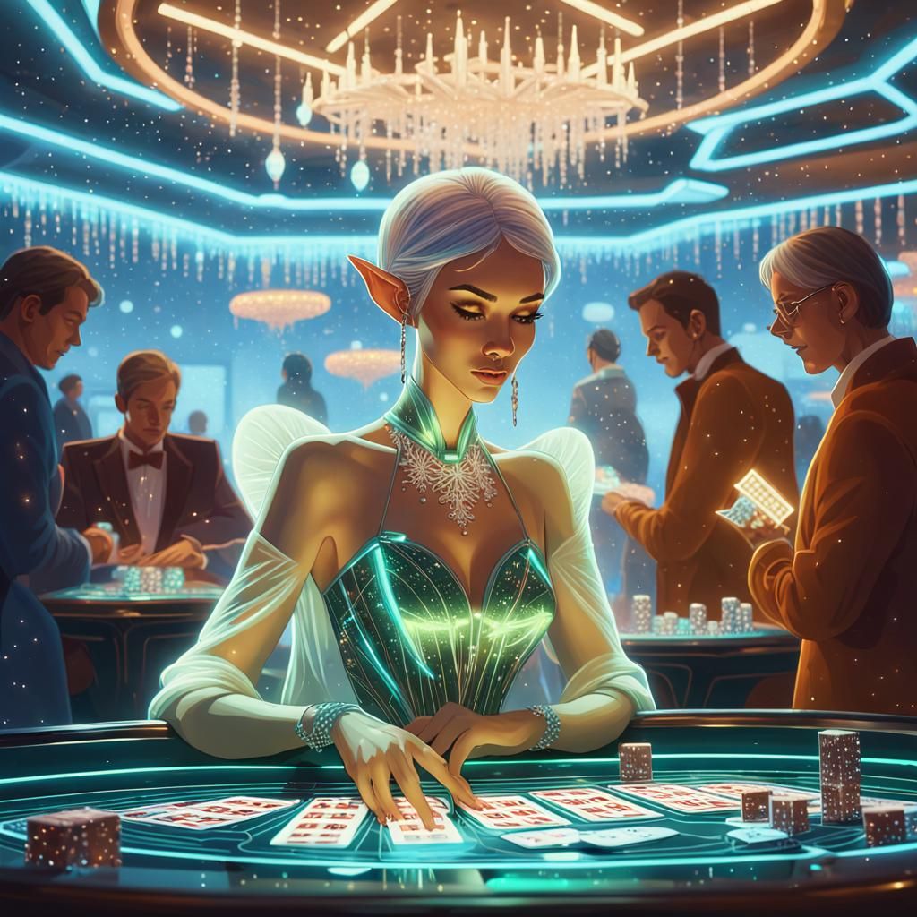 Futuristic Christmas Casino Scene in Neon Noir Style