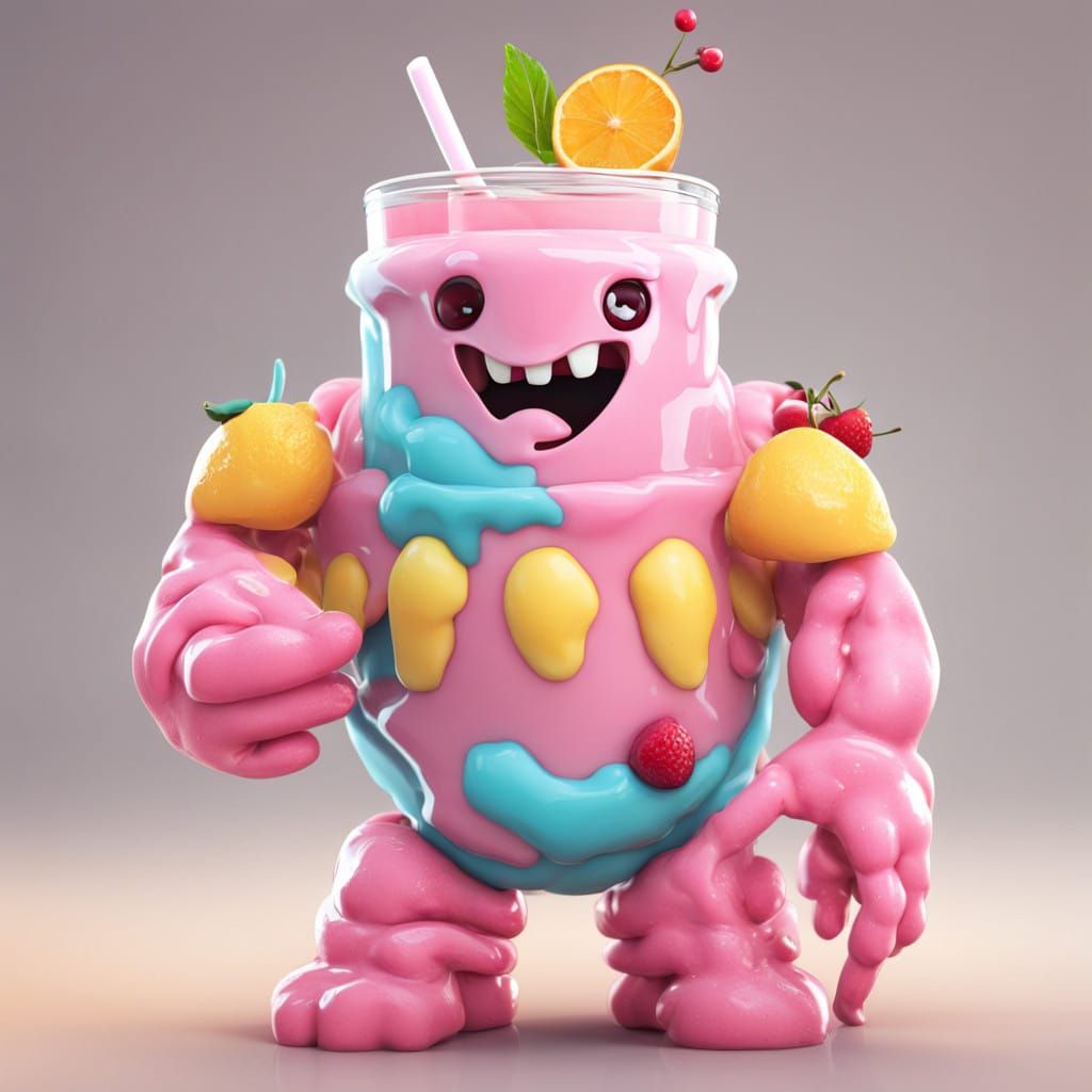 Vibrant Fruity Golem Made of Colorful Milkshake