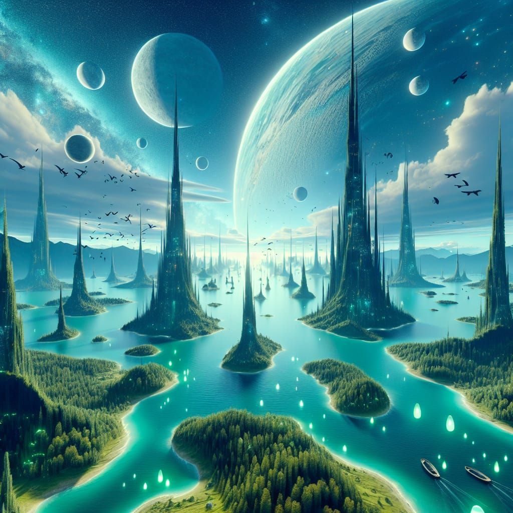 Surreal Island Towers in a Turquoise Sea