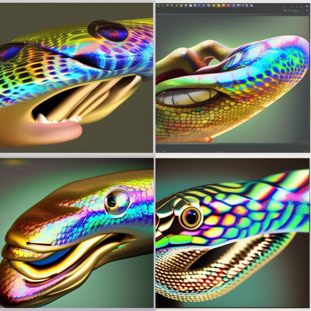Hyper-Realistic Rainbow Snake Portrait in 3D