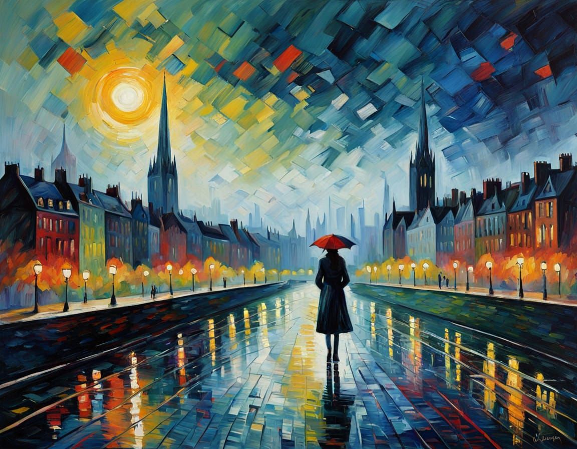 Neo-Expressionist Cityscape at Night in Oil and Acrylic