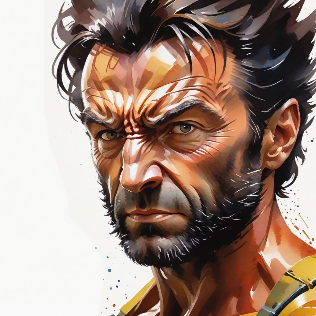 Wolverine in Gouache Style Watercolor Masterpiece